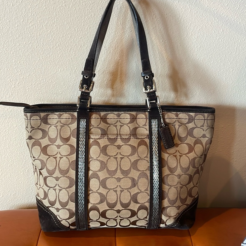 Coach Signature & Brown Suede Bag Beaded F05J-8K52